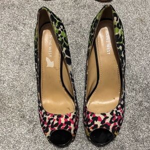 Nine West Multicolor Leopard Print Peep-Toe Heels